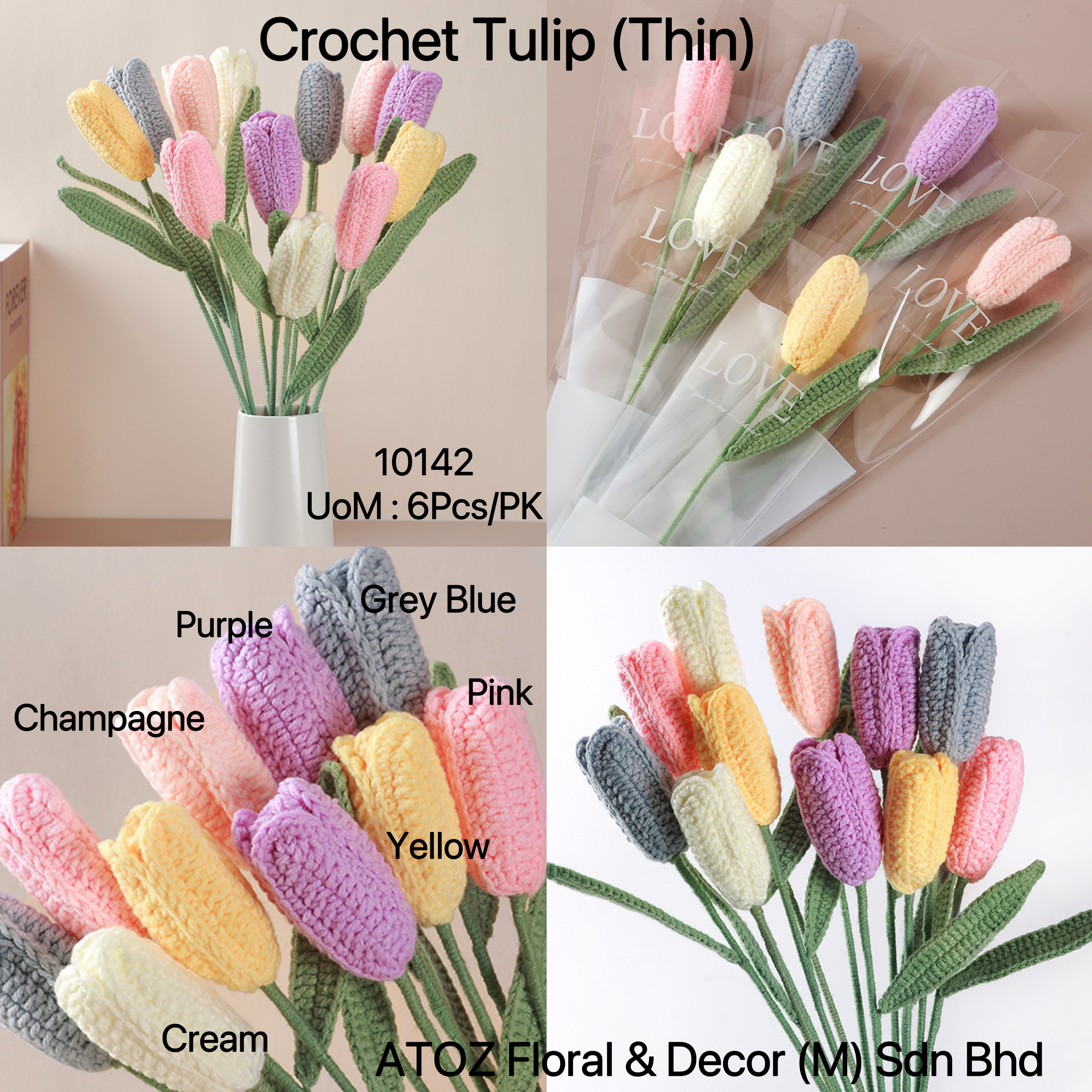 Crochet Tulip Thin (6Pcs) | Short Flowers