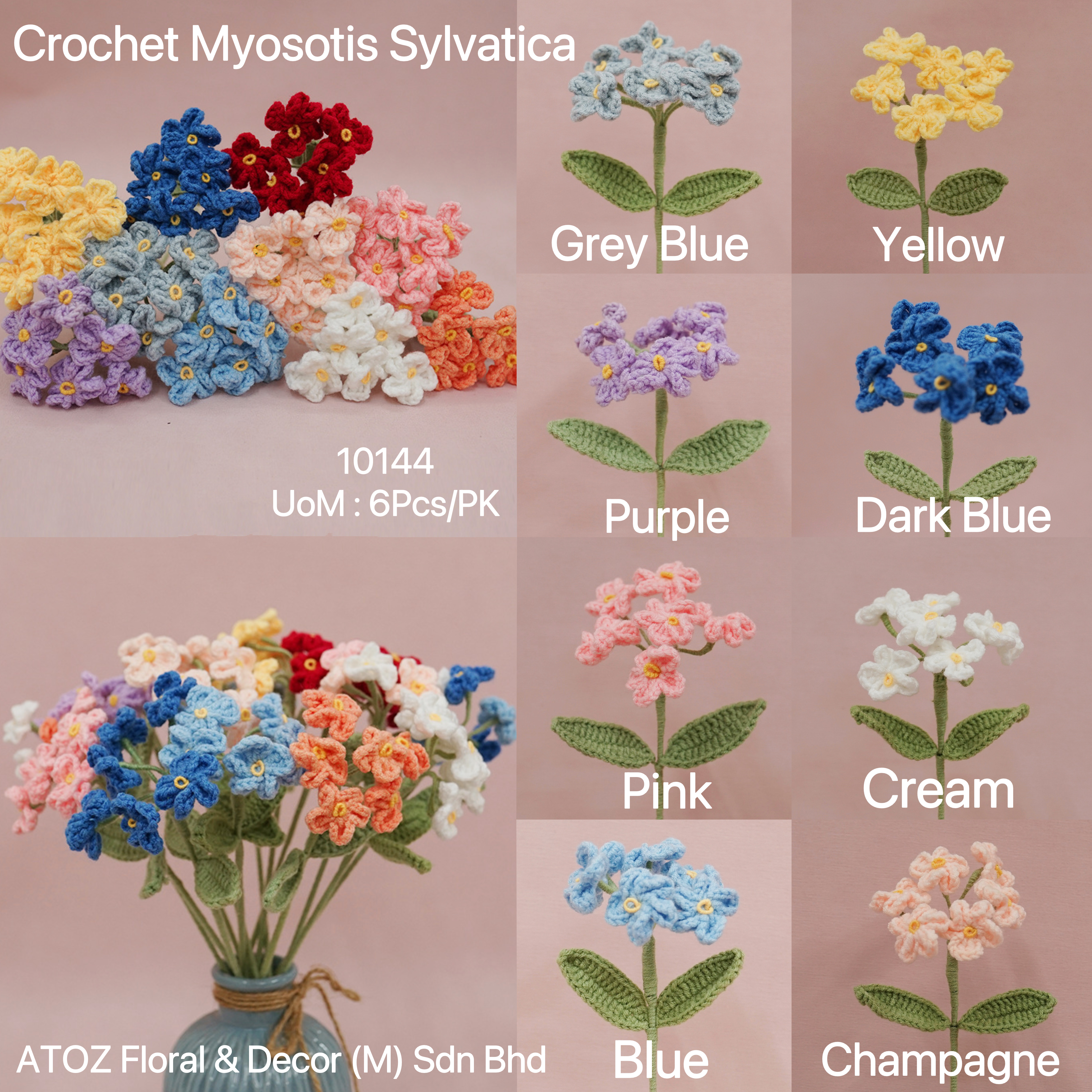 Crochet Myosotis Sylvatica (6Pcs) 勿忘我 | Short Flowers
