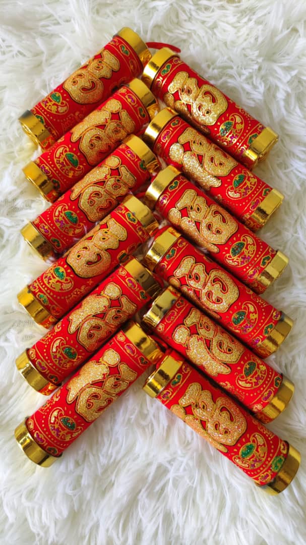 Firecrackers 9cm (8cmHx Ø2.8cm) 烫金植绒爆竹 6Pcs/PKT-Red | Decorative Accessories
