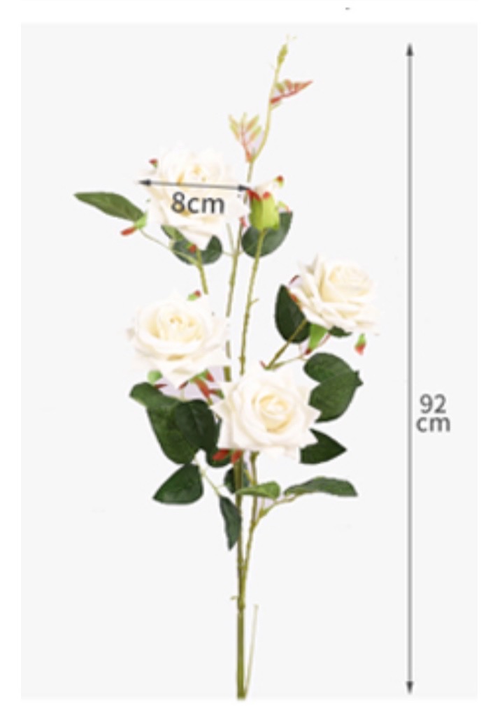 4 Heads Rose flower 玫瑰花-Cream (92cm) | Tall Flowers
