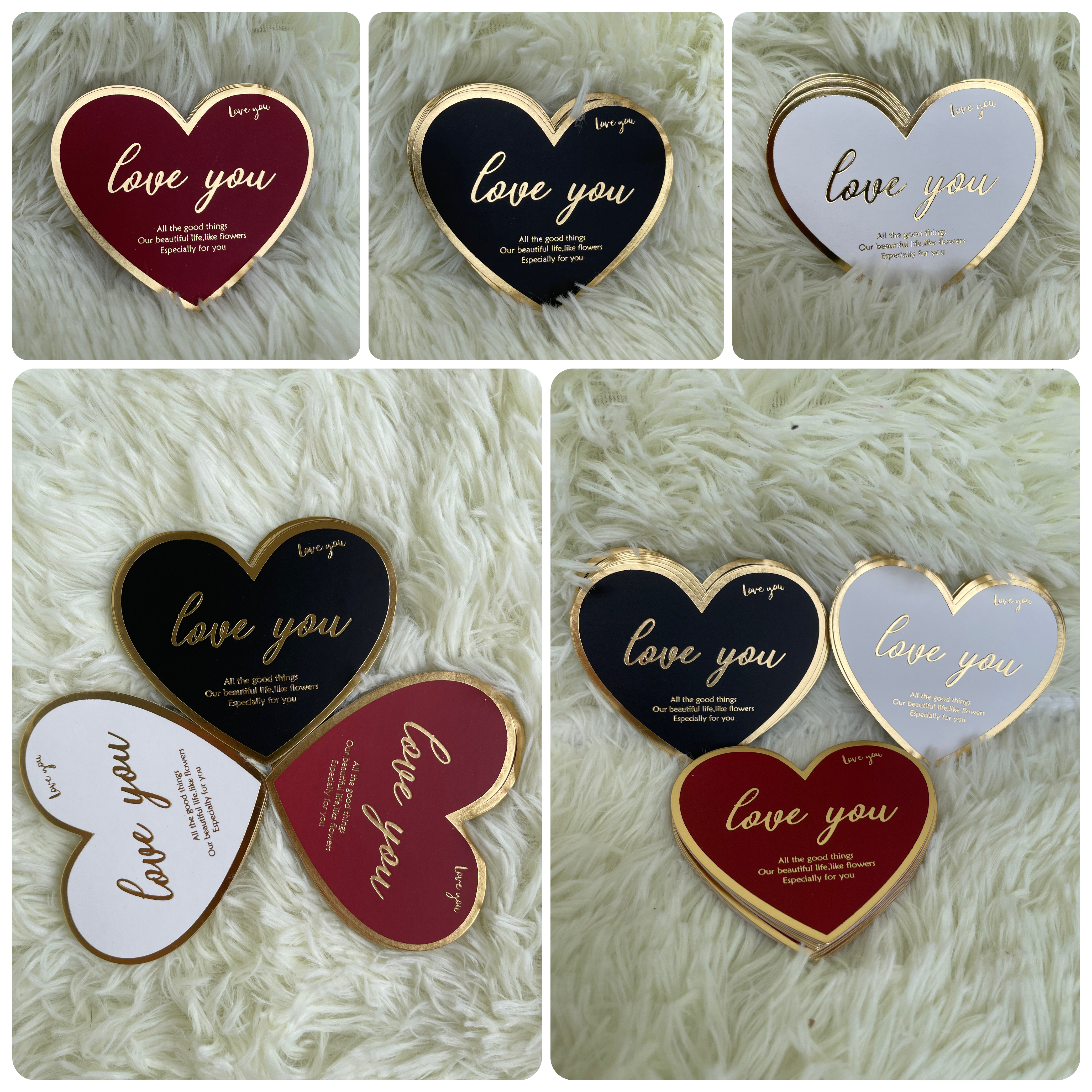 Hot Stamping Gift Card (Heart-shaped) 10Pcs  烫金爱心卡片 Love You | Decorative Accessories