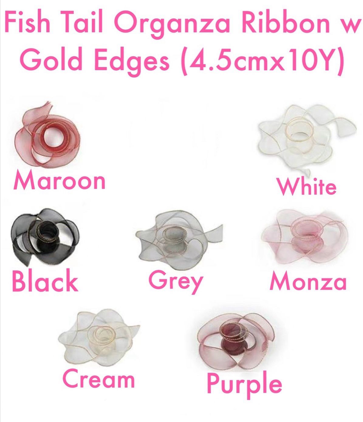Fish Tail Organza Ribbon with Gold Edges (4.5cmx10Y) 金边鱼尾纱带  | Packaging & Wrapping