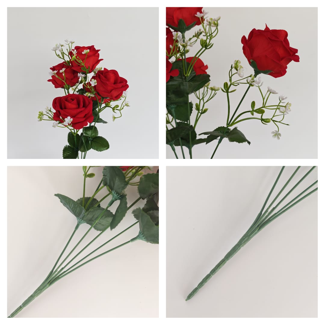 Velvet Rose x 5 (37cm)-Red | Short Flowers