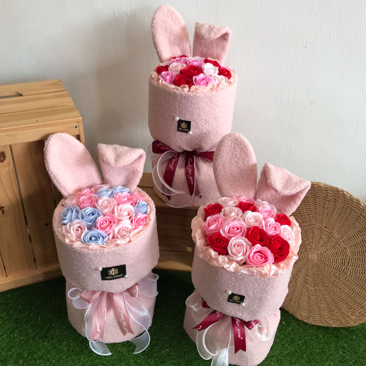 Rabbit Ears (2Pcs) + Cloth 70cmx40cm  (1Pc)-White | Decorative Accessories