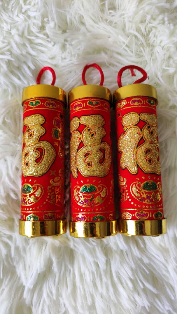 Firecrackers 9cm (8cmHx Ø2.8cm) 烫金植绒爆竹 6Pcs/PKT-Red | Decorative Accessories