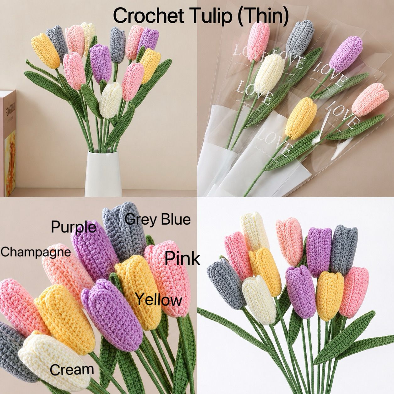 Crochet Tulip Thin (6Pcs) | Flowers & Greenery