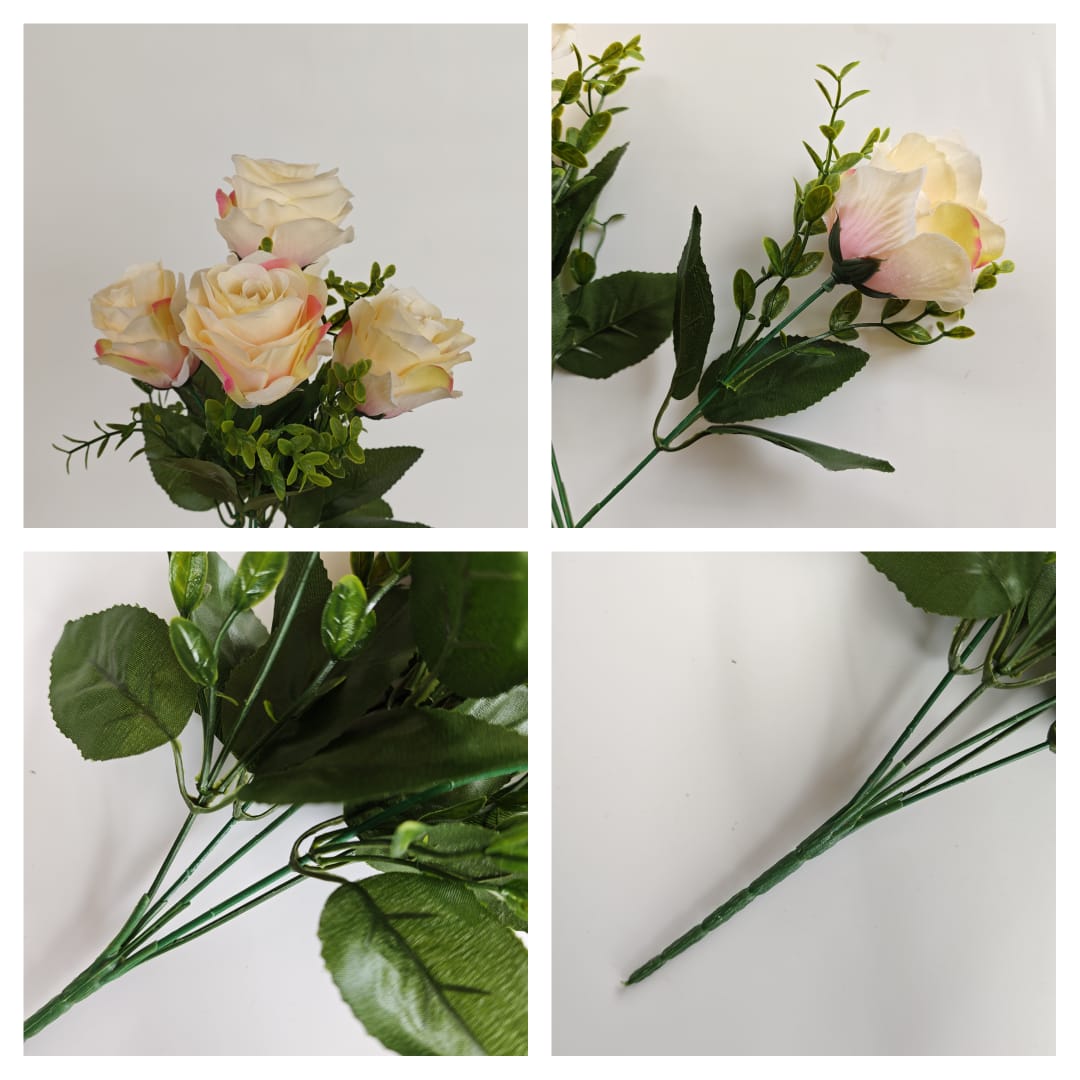 5 Heads Semi Open Rose (39cm) | Short Flowers