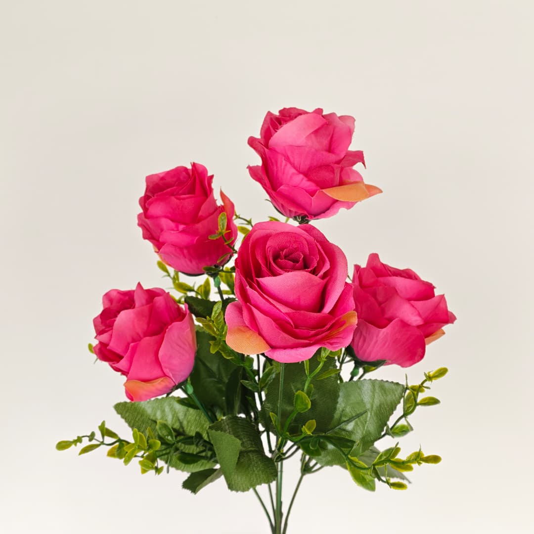 5 Heads Semi Open Rose (39cm) | Short Flowers