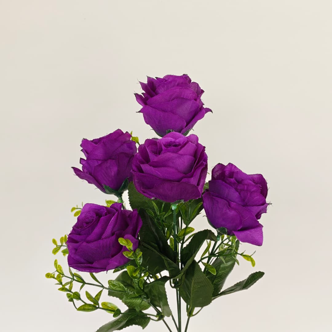 5 Heads Semi Open Rose (39cm) | Short Flowers