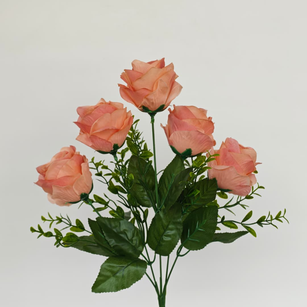5 Heads Semi Open Rose (39cm) | Short Flowers