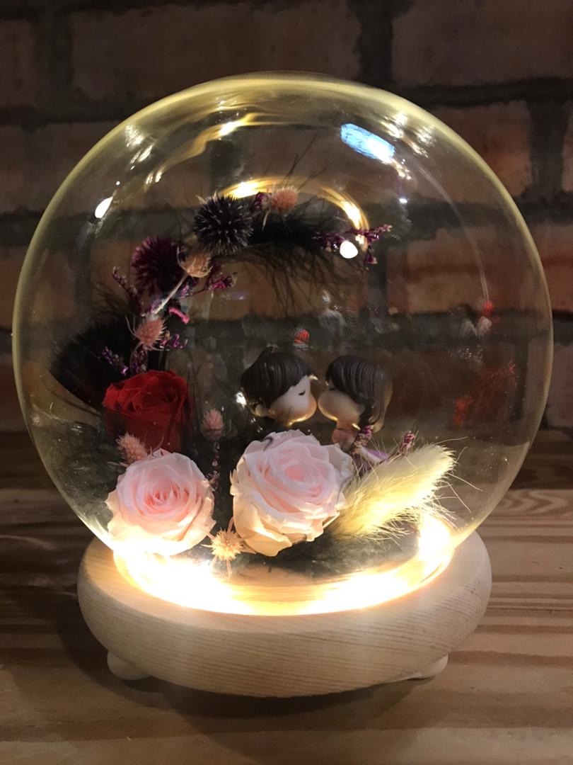 Eternal Flower Glass Dome with LED Light at the Base (12cm) LED 灯永生花罩-Clear | Gift Boxes