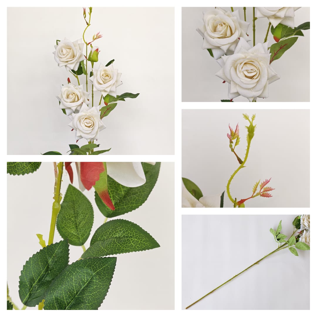 4 Heads Rose flower 玫瑰花-Cream (92cm) | Tall Flowers